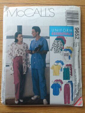 Vintage 90s Scrubs Sewing Pattern S-L Tops Pants Unisex McCall's 9652 UNCUT